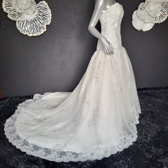 NWT~$1599~DA VINCI~SZ 6~IVORY STRAPLESS EMBELLISHED BALL GOWN WEDDING DRESS - Picture 5 of 16